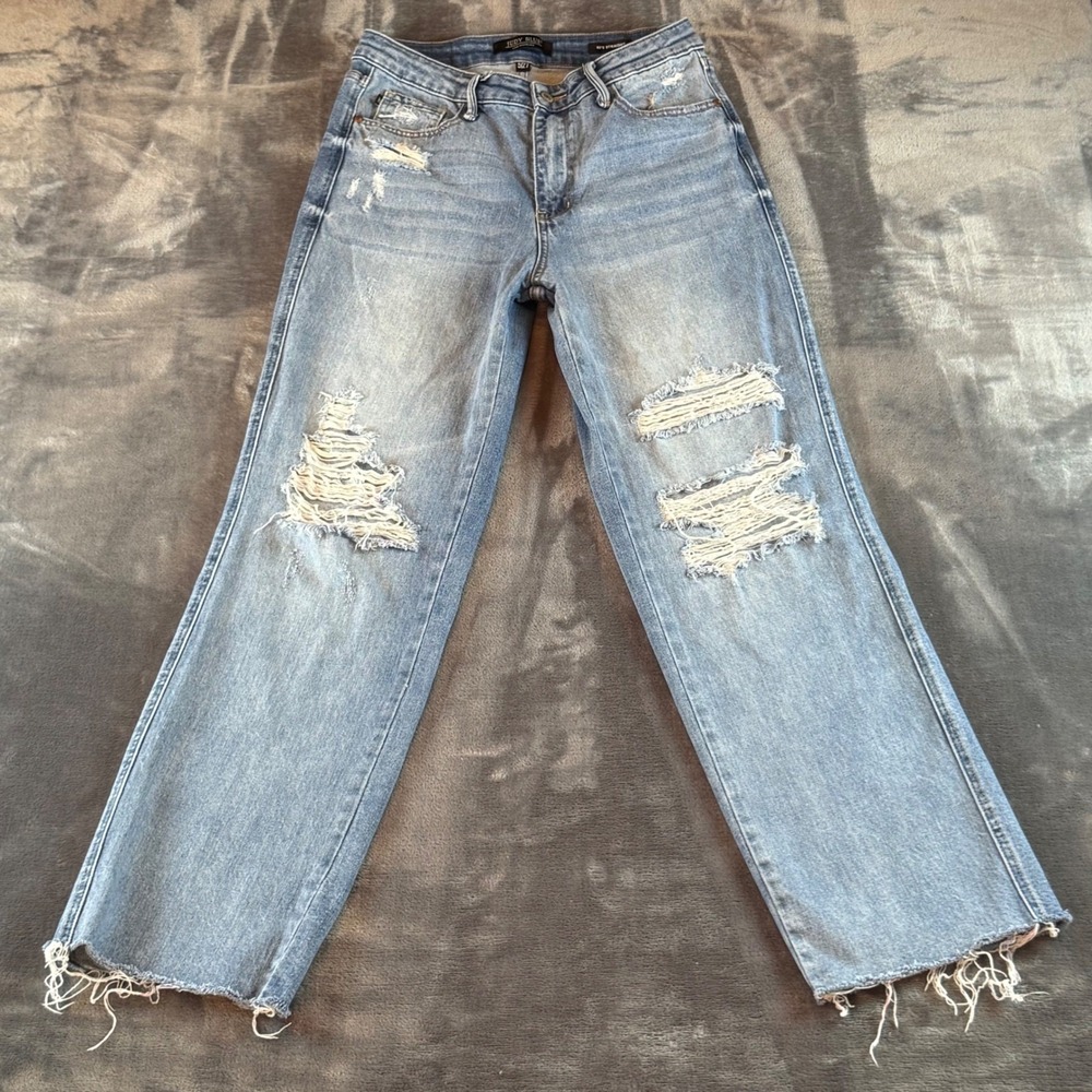 Judy Blue 90's Straight‎ Distressed High Rise Jeans Size 5/27 Actual Waist 30